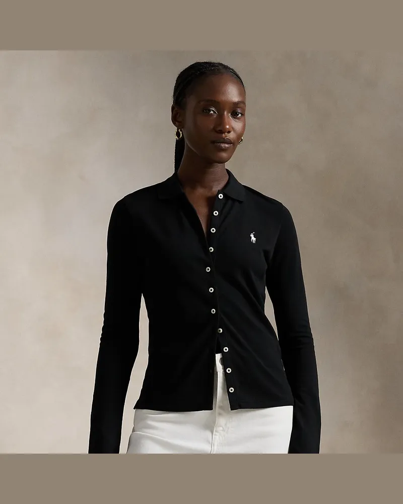 Ralph Lauren Langärmliges Poloshirt mit Knopfleiste Black