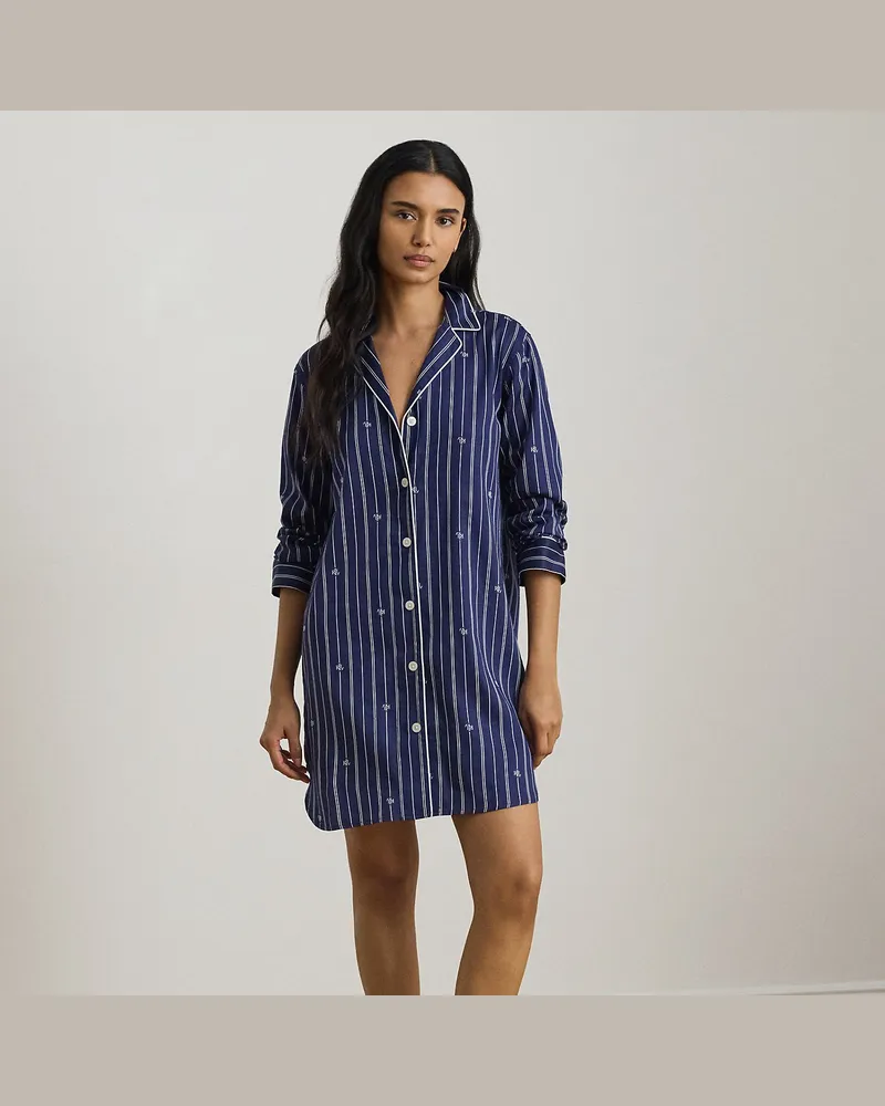 Ralph Lauren Atlas-Nachthemd mit gestreiftem Logo Blue