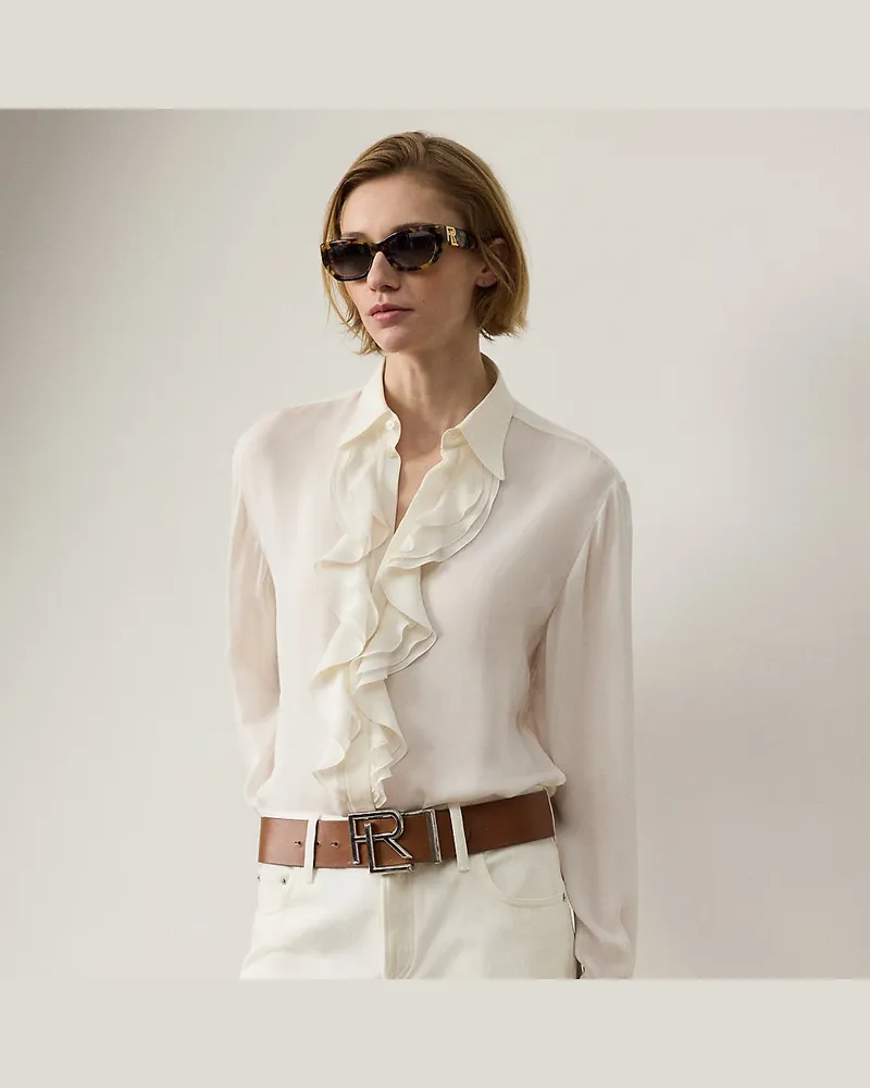 Ralph Lauren Seidenbluse Addison mit Rüschenbesatz Cream