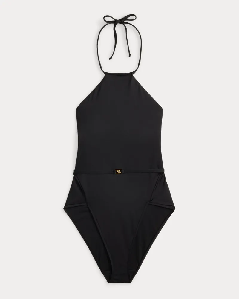 Ralph Lauren Neckholder-Badeanzug mit Gürtel Black