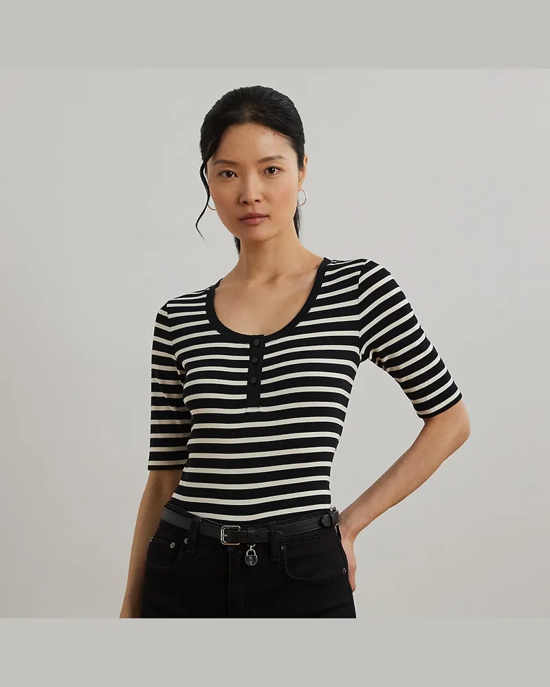 Ralph Lauren Gestreiftes Henley-Oberteil Black
