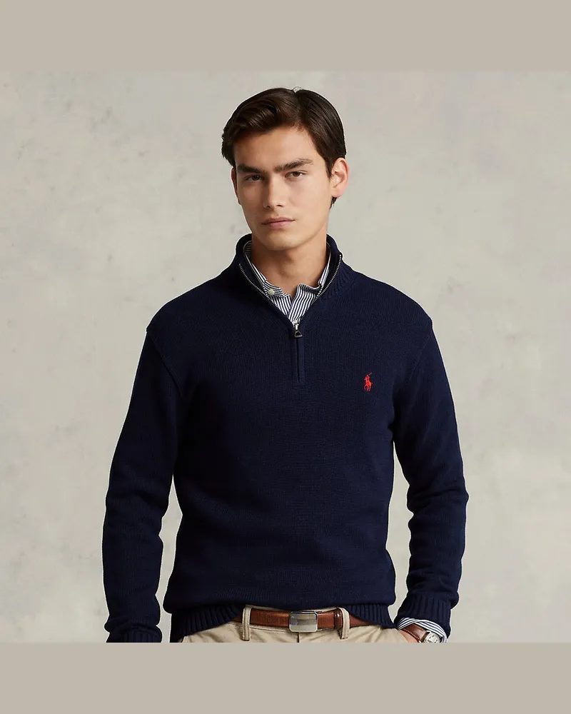 Ralph Lauren Baumwollpullover mit Reißverschluss Blue