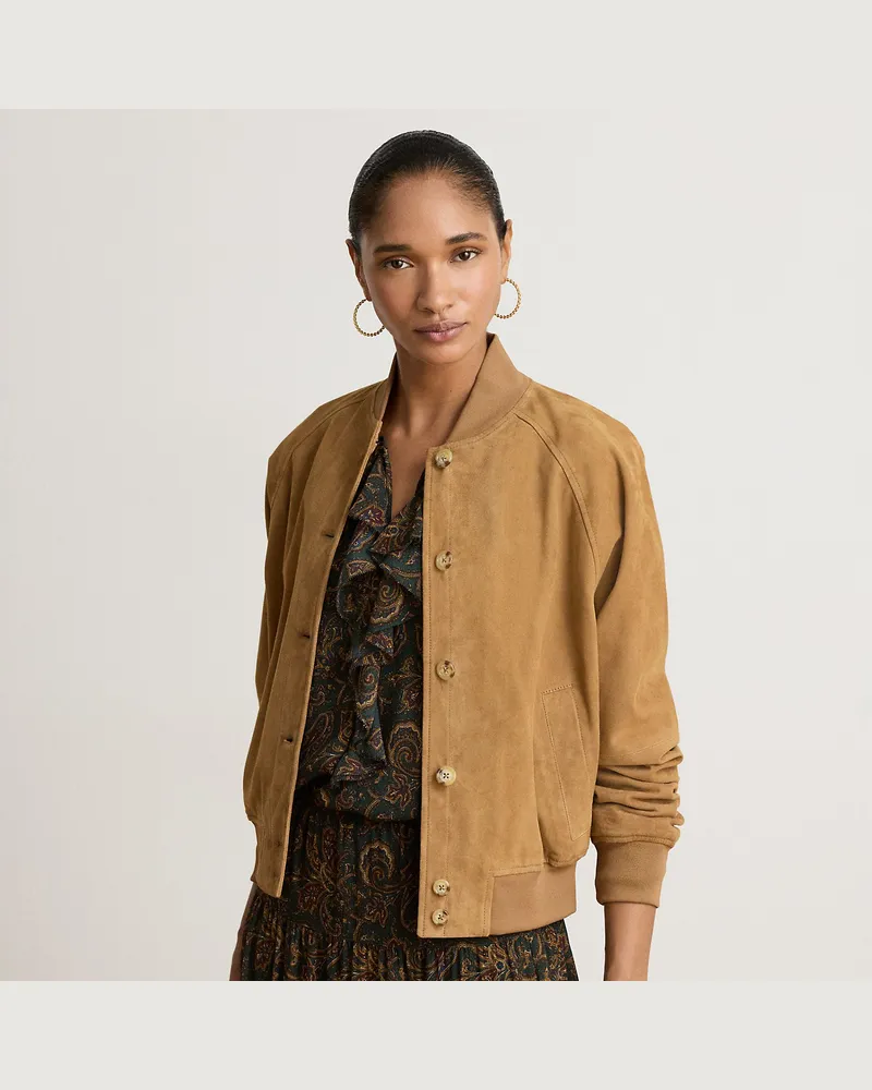 Ralph Lauren Fliegerjacke aus Ziegenwildleder Tan