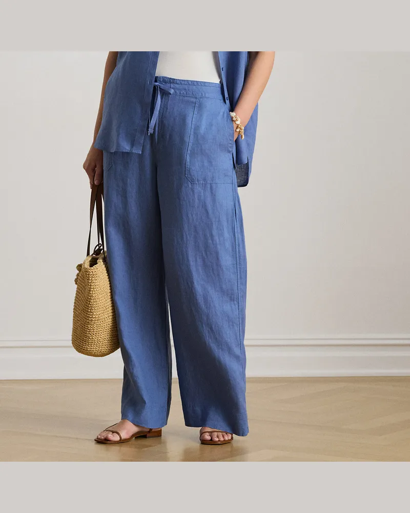 Ralph Lauren Plus Größen - Leinenhose mit weitem Bein Blue