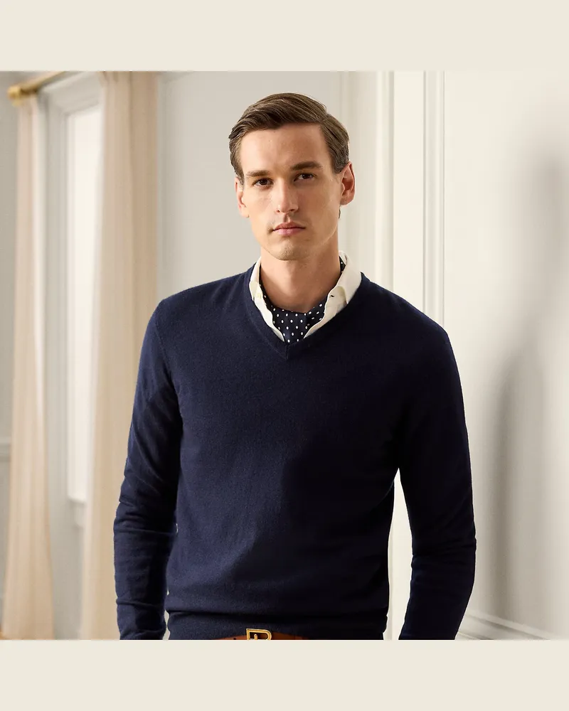 Ralph Lauren Kaschmirpullover mit V-Ausschnitt Blue