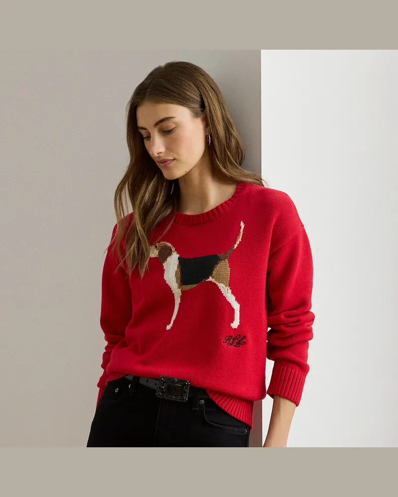 Ralph Lauren Baumwollpullover mit Foxhound-Intarsie Red