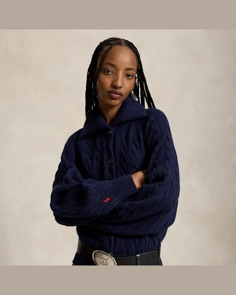 Ralph Lauren Woll-Kaschmir-Jacke mit Zopfmuster Blue