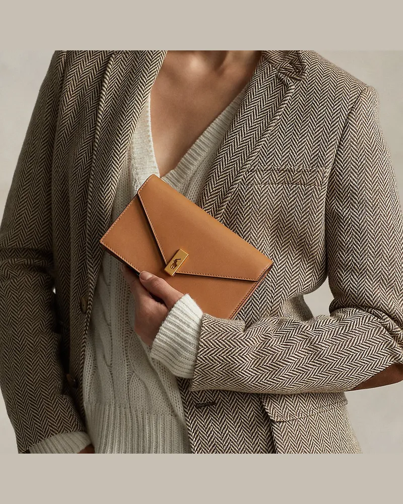 Ralph Lauren Lederbrieftasche Polo ID mit Kette Tan