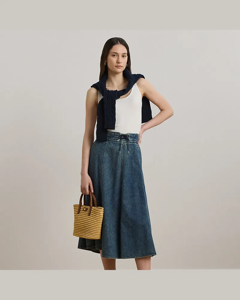Ralph Lauren Kurzgrößen - Denim-Midirock mit Tunnelzug Blue