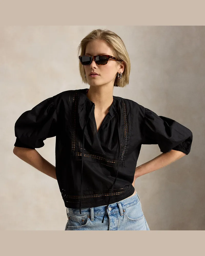 Ralph Lauren Baumwollhemd mit Spitzensaum Black