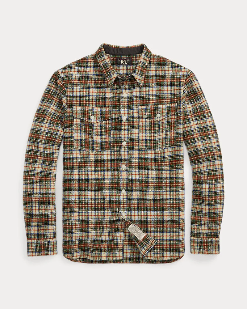 Ralph Lauren Kariertes Twill-Arbeitshemd aus Wolle Cream