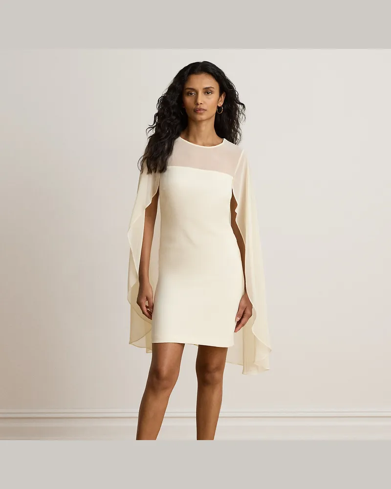 Ralph Lauren Cape-Cocktailkleid aus Georgette Cream