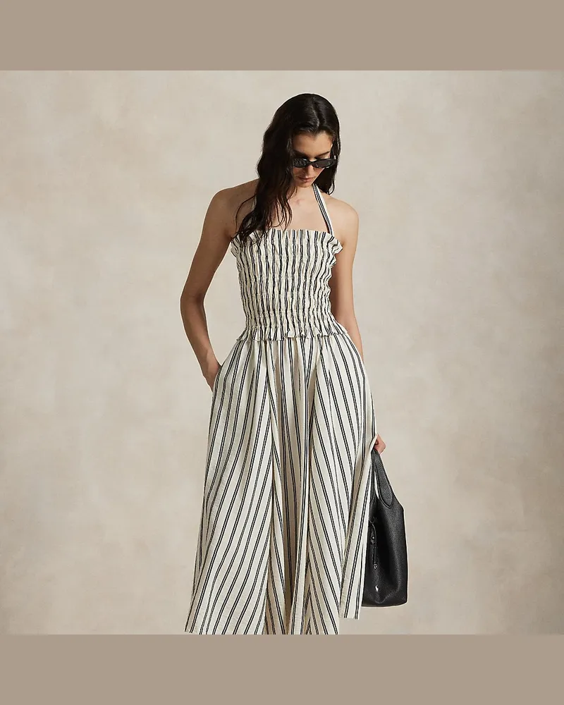 Ralph Lauren Gestreiftes Kleid aus Seidenmischung White