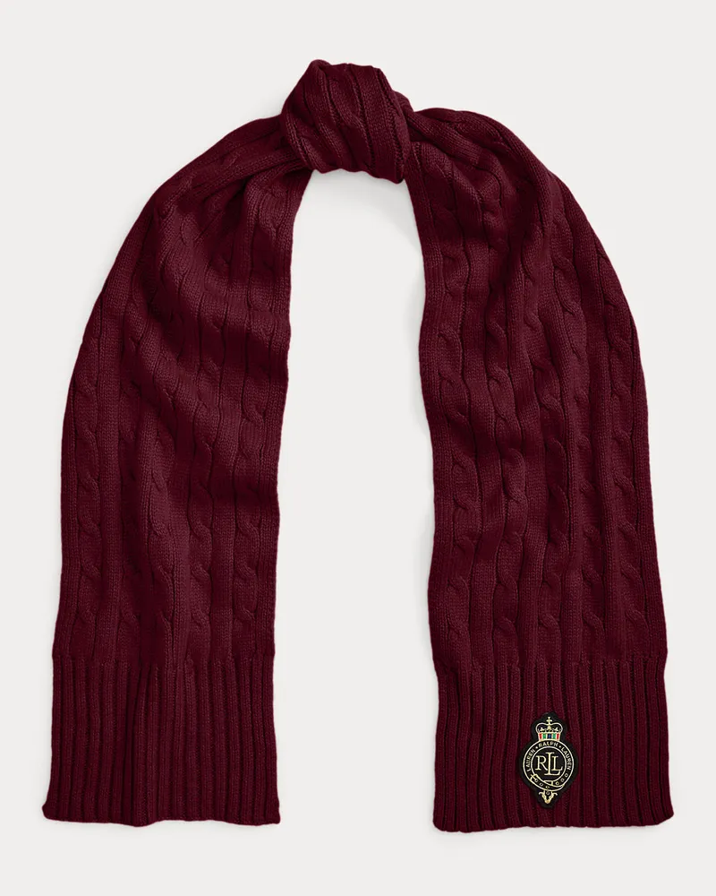 Ralph Lauren Schal mit Zopfmuster und Wappenaufnäher Red