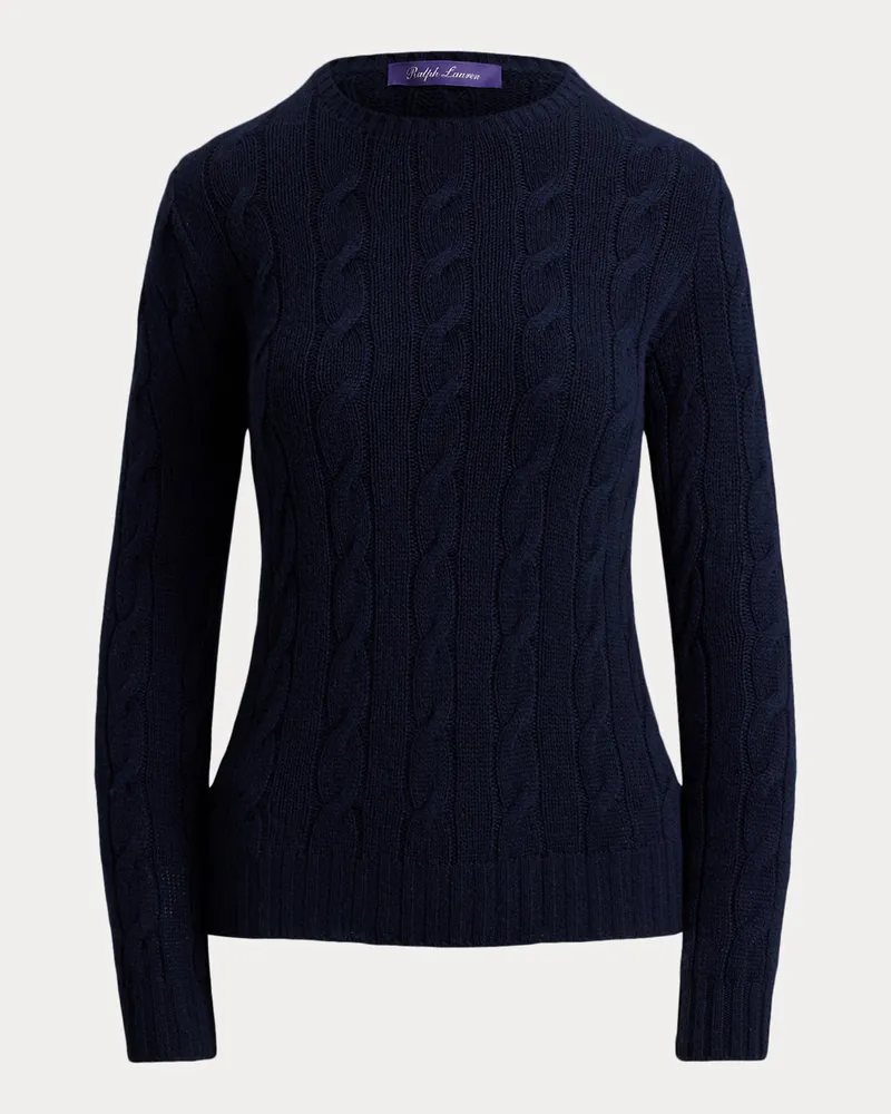 Ralph Lauren Kaschmir-Rundhalspullover mit Zopfmuster Blue