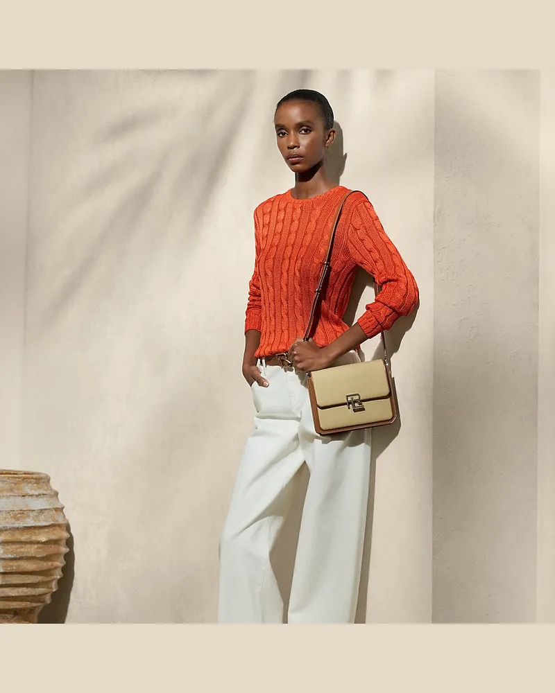 Ralph Lauren Seiden-Rundhalspullover mit Zopfmuster Orange