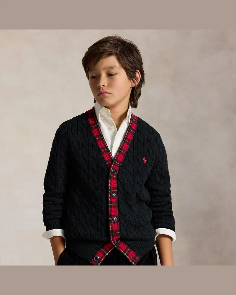Ralph Lauren Strickjacke mit Zopfmuster und Besatz Black