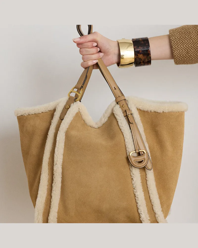 Ralph Lauren Große Tragetasche Tasha mit Lammfell Brown