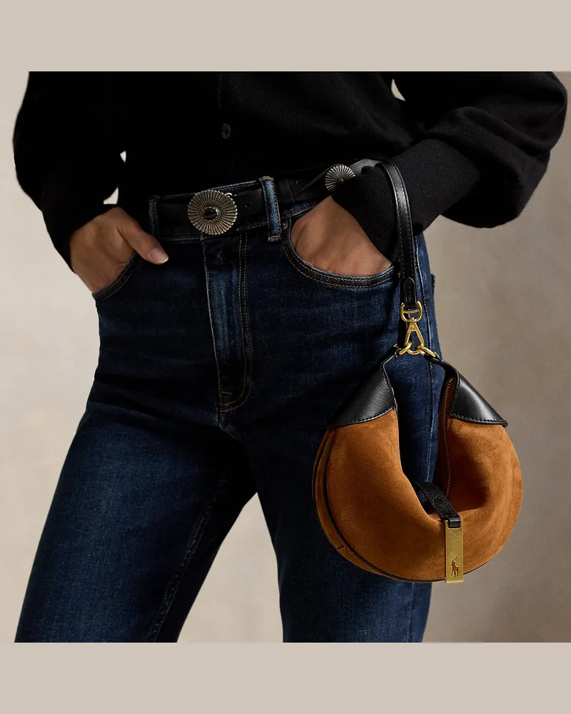 Ralph Lauren Mini-Wildleder-Schultertasche Polo ID Brown