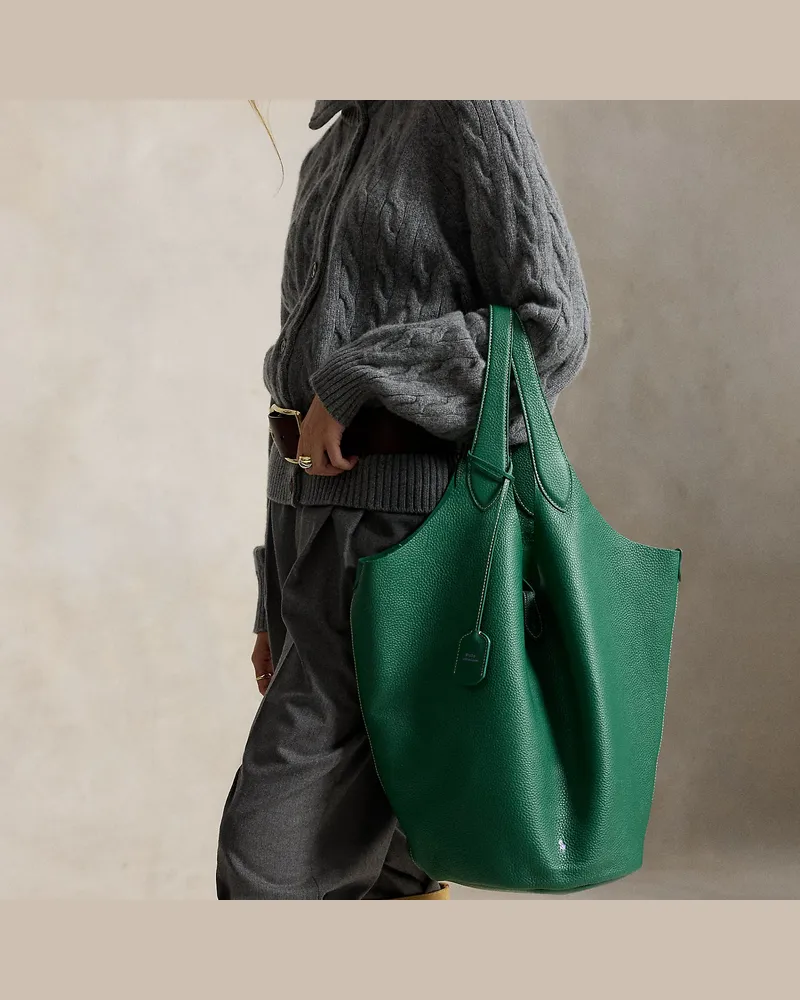 Ralph Lauren Große Tragetasche Polo Play aus Leder Green