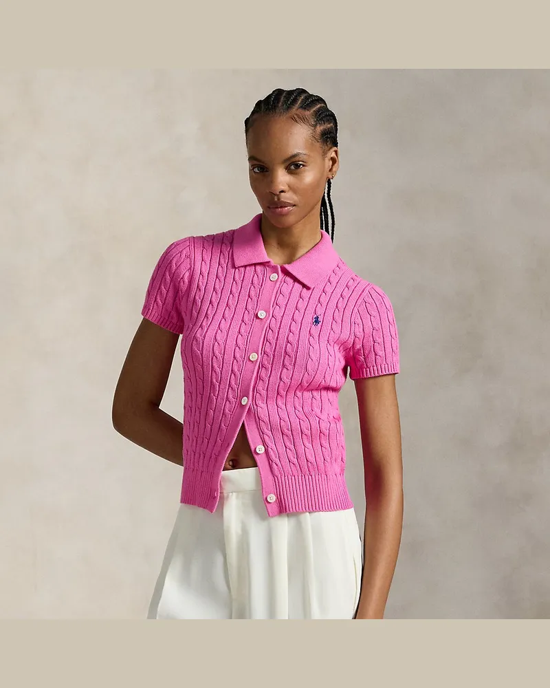 Ralph Lauren Polo-Strickjacke mit Zopfmuster Pink