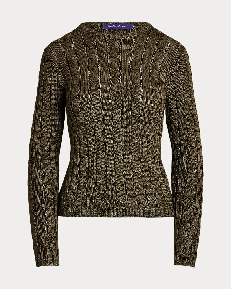Ralph Lauren Seiden-Rundhalspullover mit Zopfmuster Green