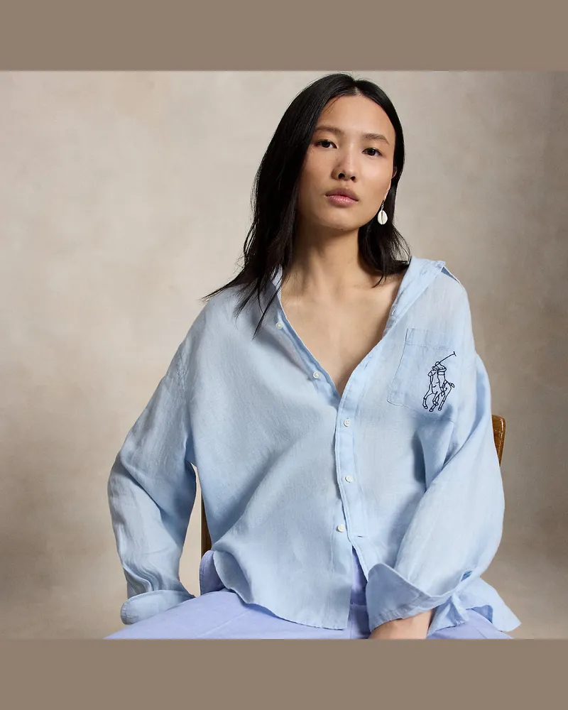 Ralph Lauren Oversize-Fit Leinenhemd mit Big Pony Blue