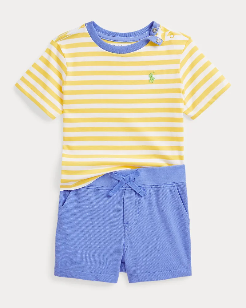 Ralph Lauren Gestreiftes T-Shirt und Shorts im Set Yellow
