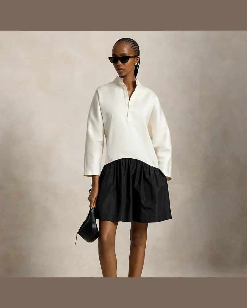 Ralph Lauren Baumwoll-Seiden-Kleid mit Taftrock Cream
