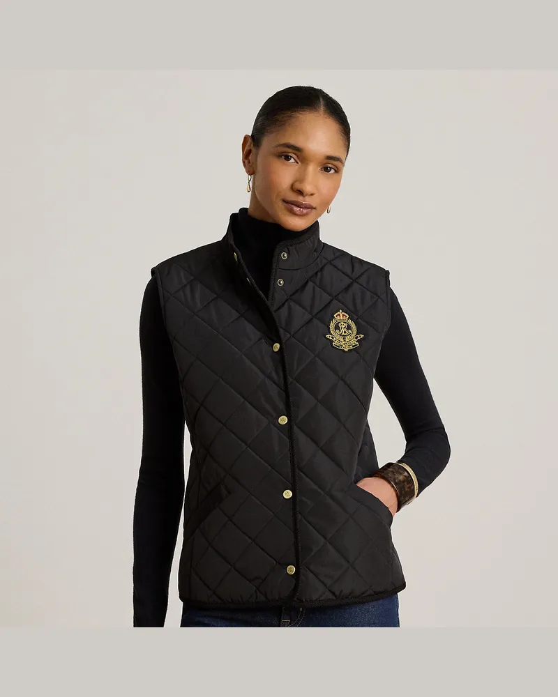 Ralph Lauren Steppweste mit Wappen und Kordsamtbesatz Black