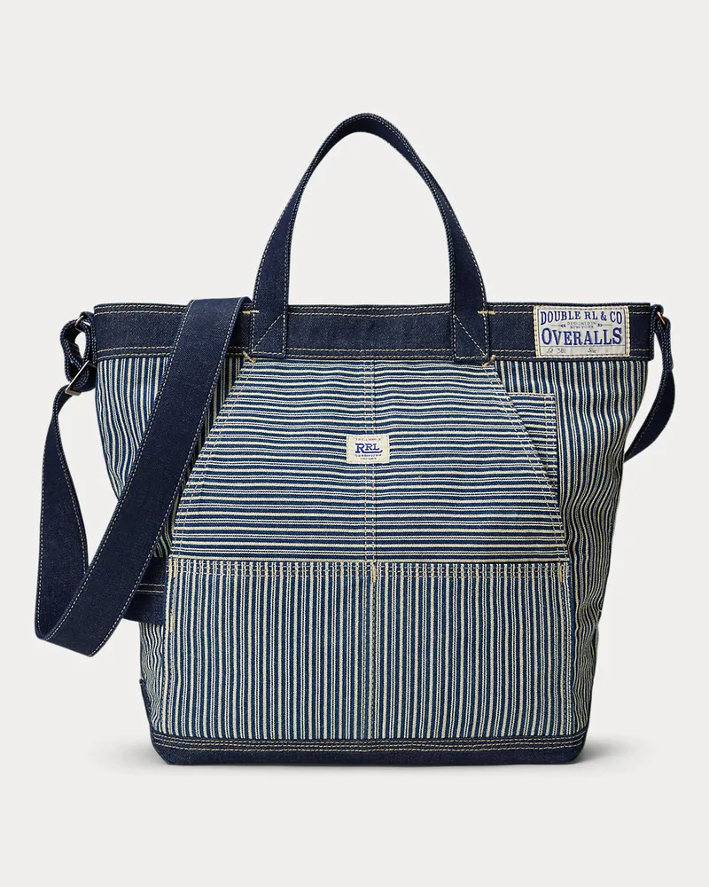 Ralph Lauren Gestreifte Twill-Tragetasche in Indigo Blue