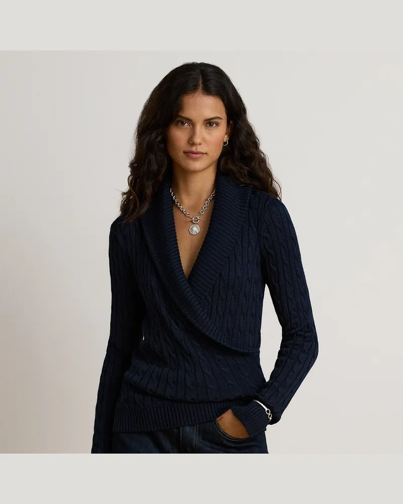 Ralph Lauren Pullover mit Zopfmuster und Schalkragen Blue