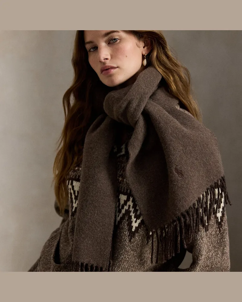 Ralph Lauren Wollschal mit Fransenbesatz Brown