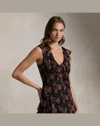 Ralph Lauren Geblümtes Maxikleid mit Rüschenbesatz Black