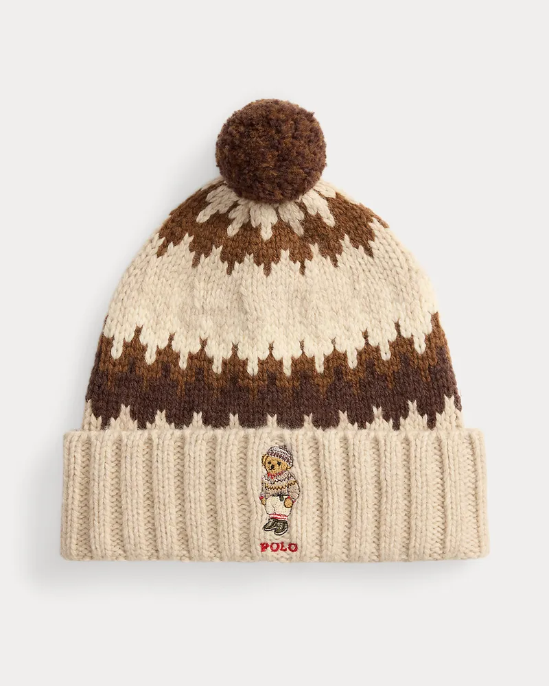 Ralph Lauren Bommelmütze aus Wollmix mit Polo Bear Cream