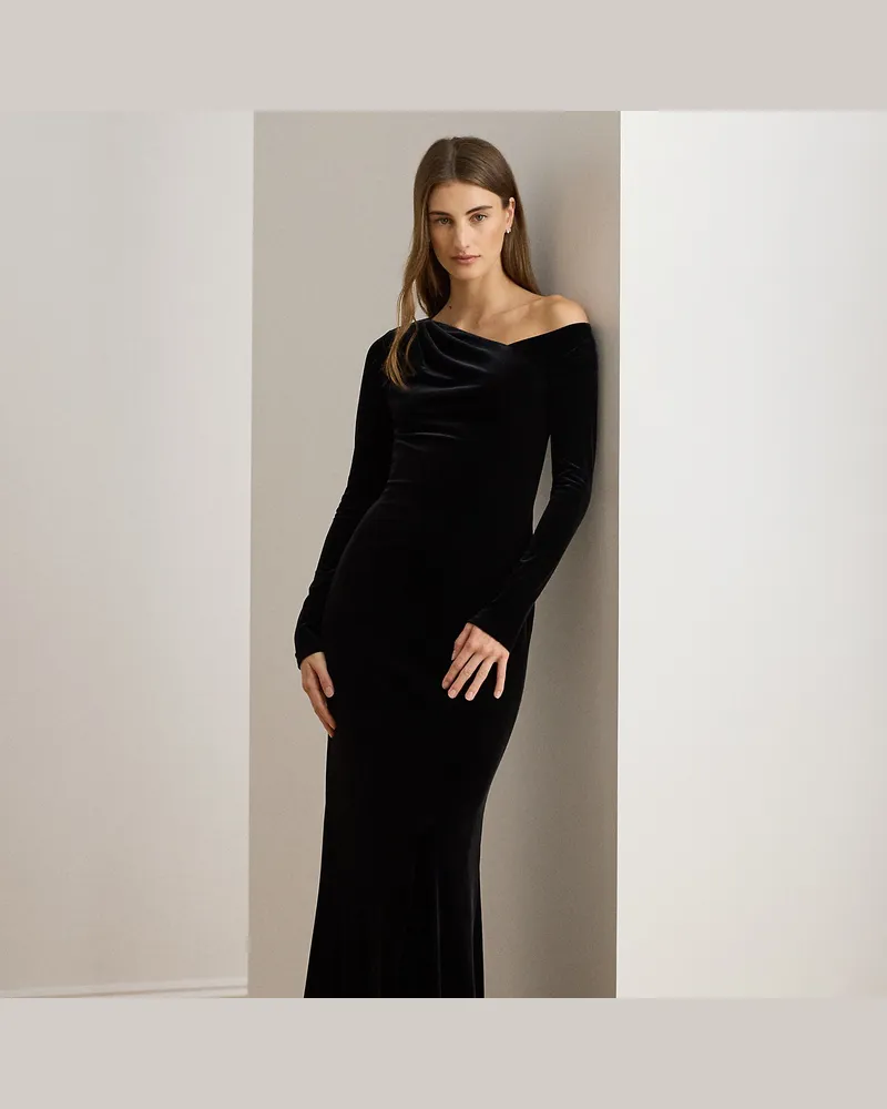 Ralph Lauren Asymmetrisches Abendkleid aus Samt Black