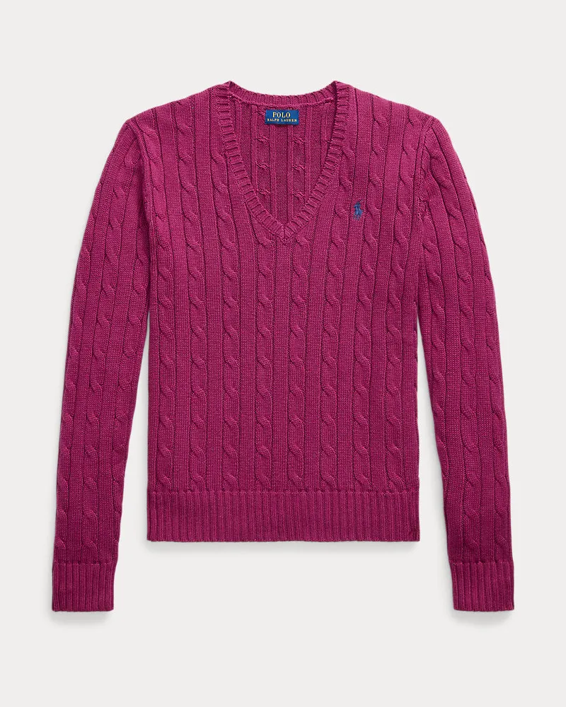 Ralph Lauren Zopfmusterpullover mit V-Ausschnitt Red