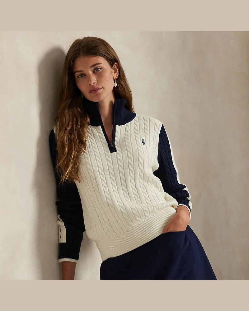 Ralph Lauren Pullover mit Zopfmuster und Bahnen White