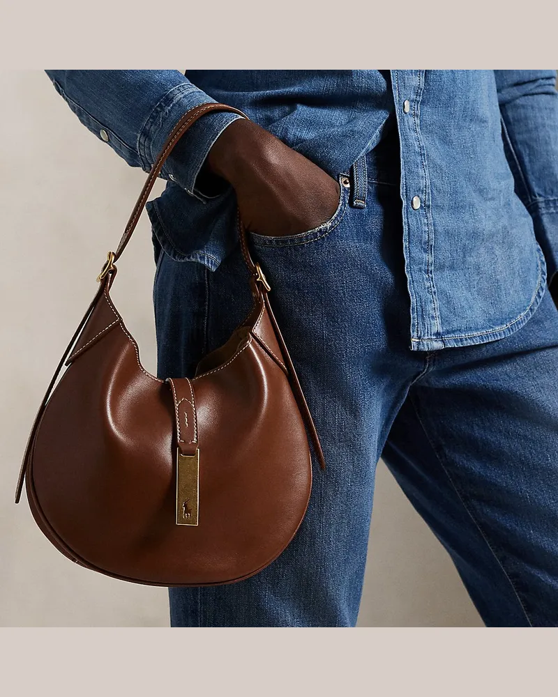 Ralph Lauren Kleine Schultertasche Polo ID aus Leder Brown