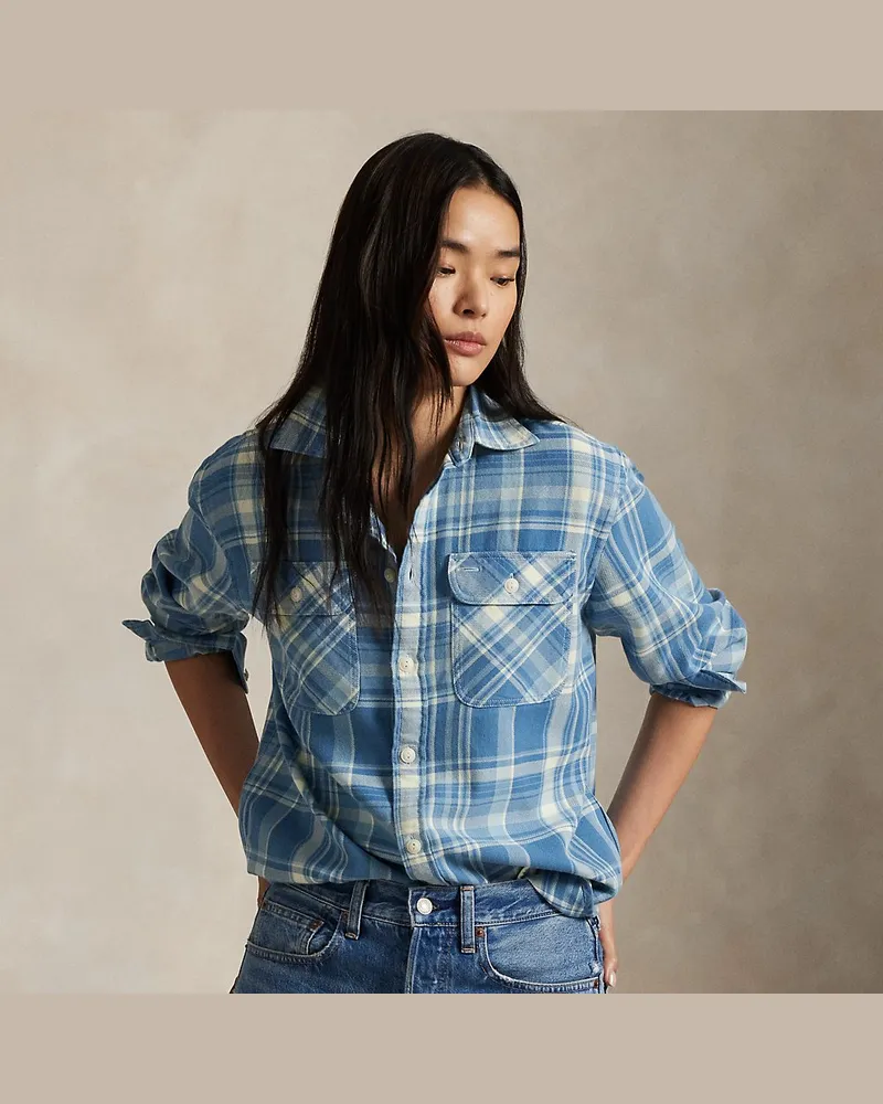 Ralph Lauren Karo-Arbeitshemd aus Baumwolltwill Blue
