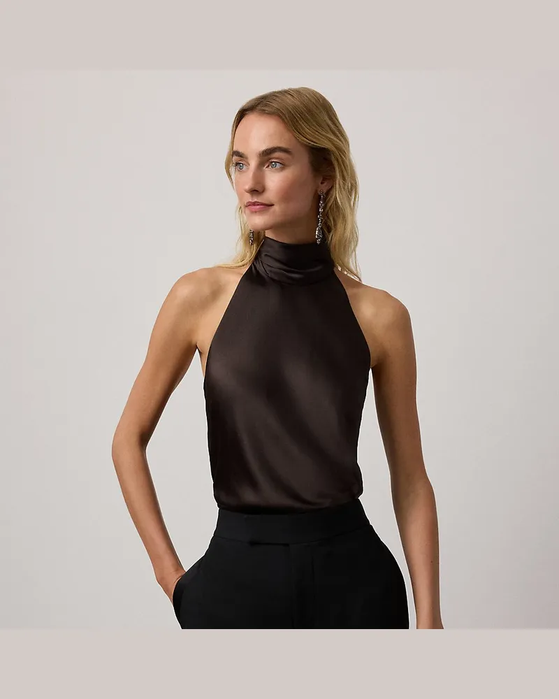 Ralph Lauren Stretch-Seidencharmeuse-Oberteil Chilton Brown
