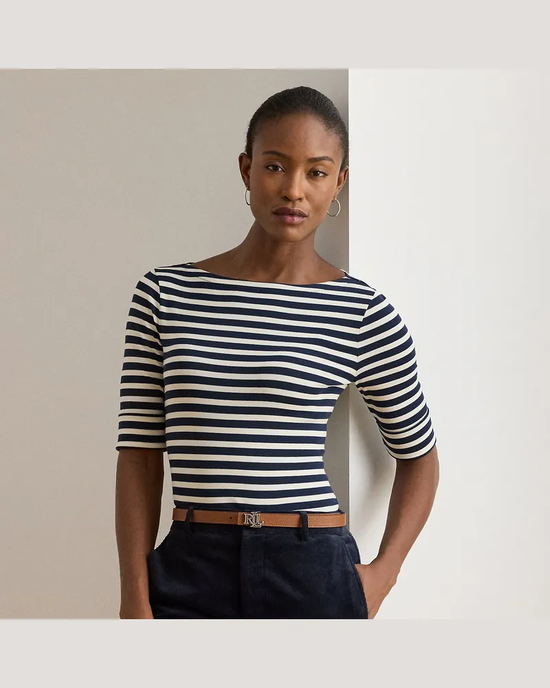 Ralph Lauren Baumwoll-T-Shirt mit U-Boot-Ausschnitt Blue