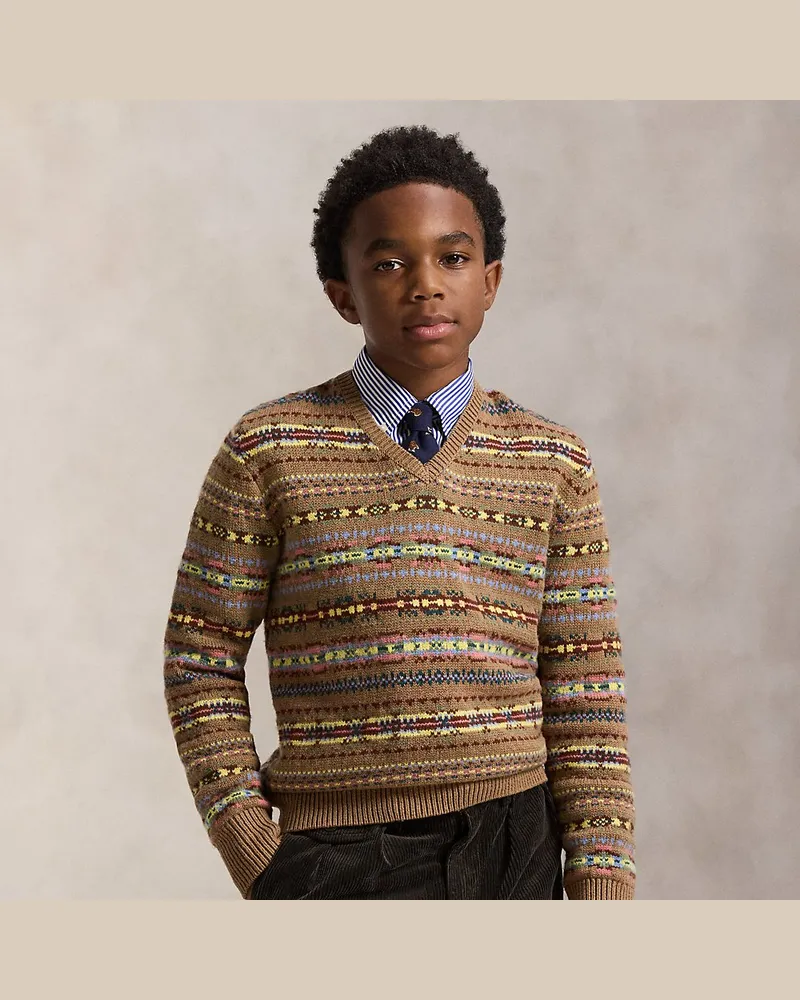 Ralph Lauren Fair-Isle-Pullover mit V-Ausschnitt Tan
