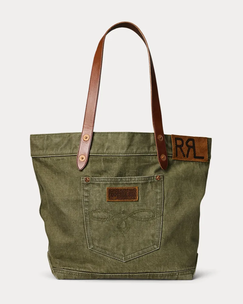 Ralph Lauren Twill-Tragetasche mit Lederbesatz Green