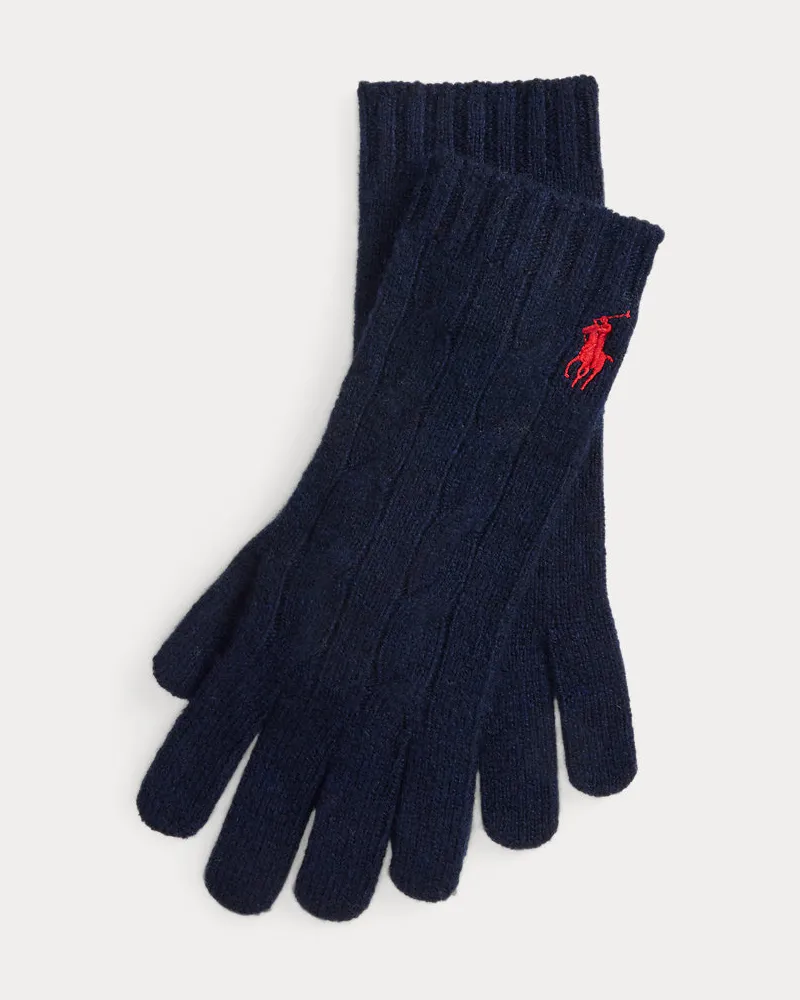 Ralph Lauren Woll-Kaschmir-Handschuhe mit Zopfmuster Blue