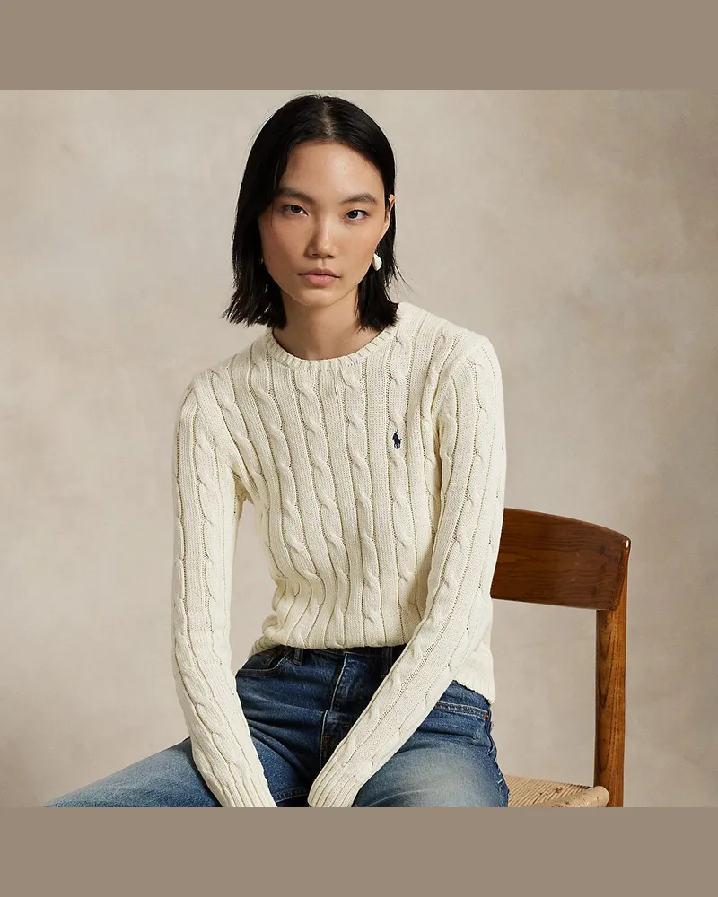 Ralph Lauren Baumwoll-Rundhalspullover mit Zopfmuster Cream
