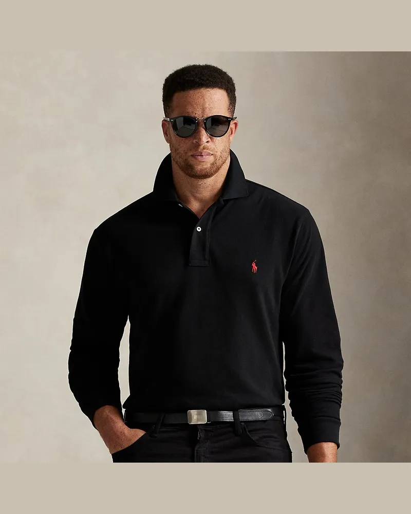 Ralph Lauren Große Größen - Langärmliges Piqué-Poloshirt Black