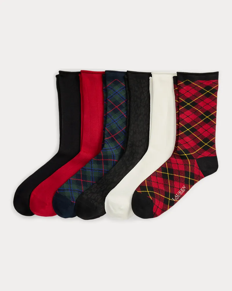 Ralph Lauren 6er-Pack gemusterte Socken mit Rollsaum Multi