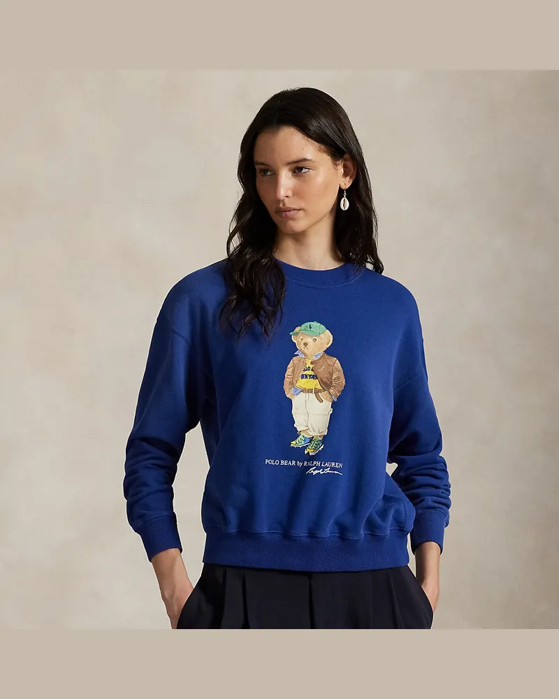 Ralph Lauren Fleece-Rundhalspullover mit Polo Bear Blue