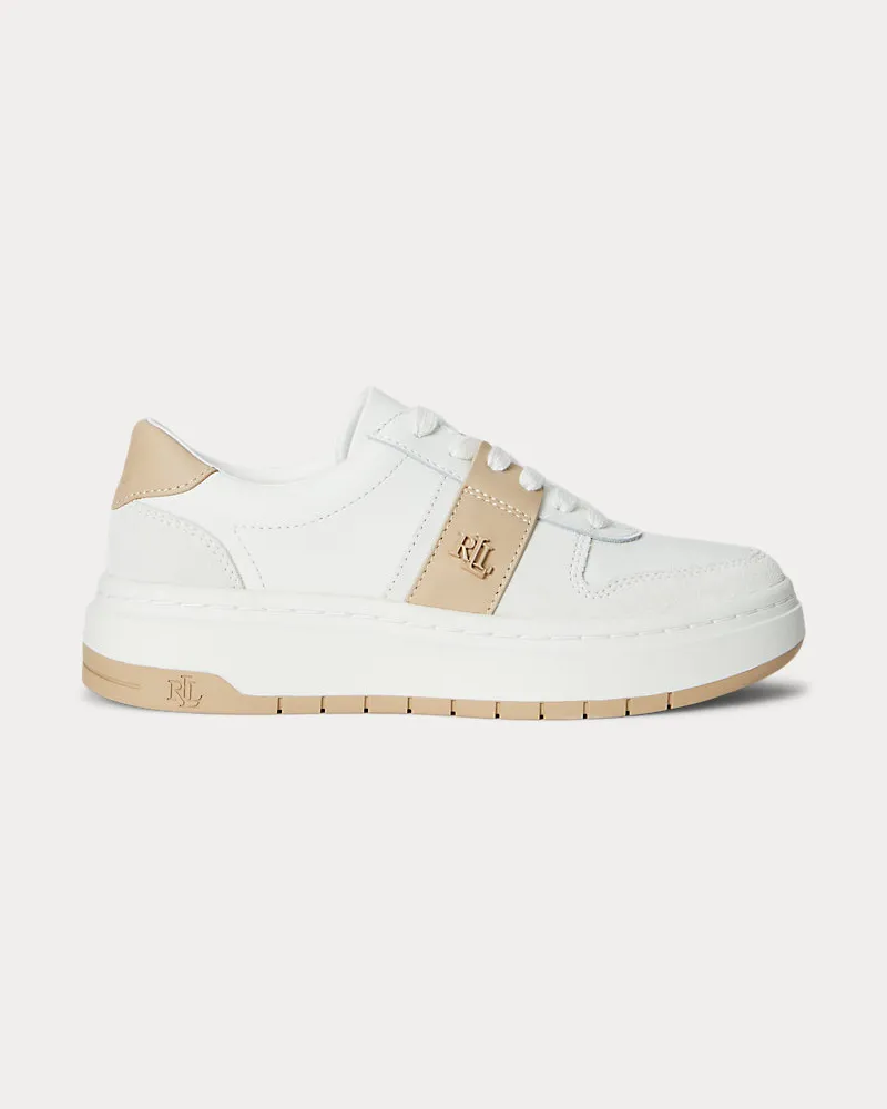Ralph Lauren Ledersneaker Harlie in Color-Block-Optik White